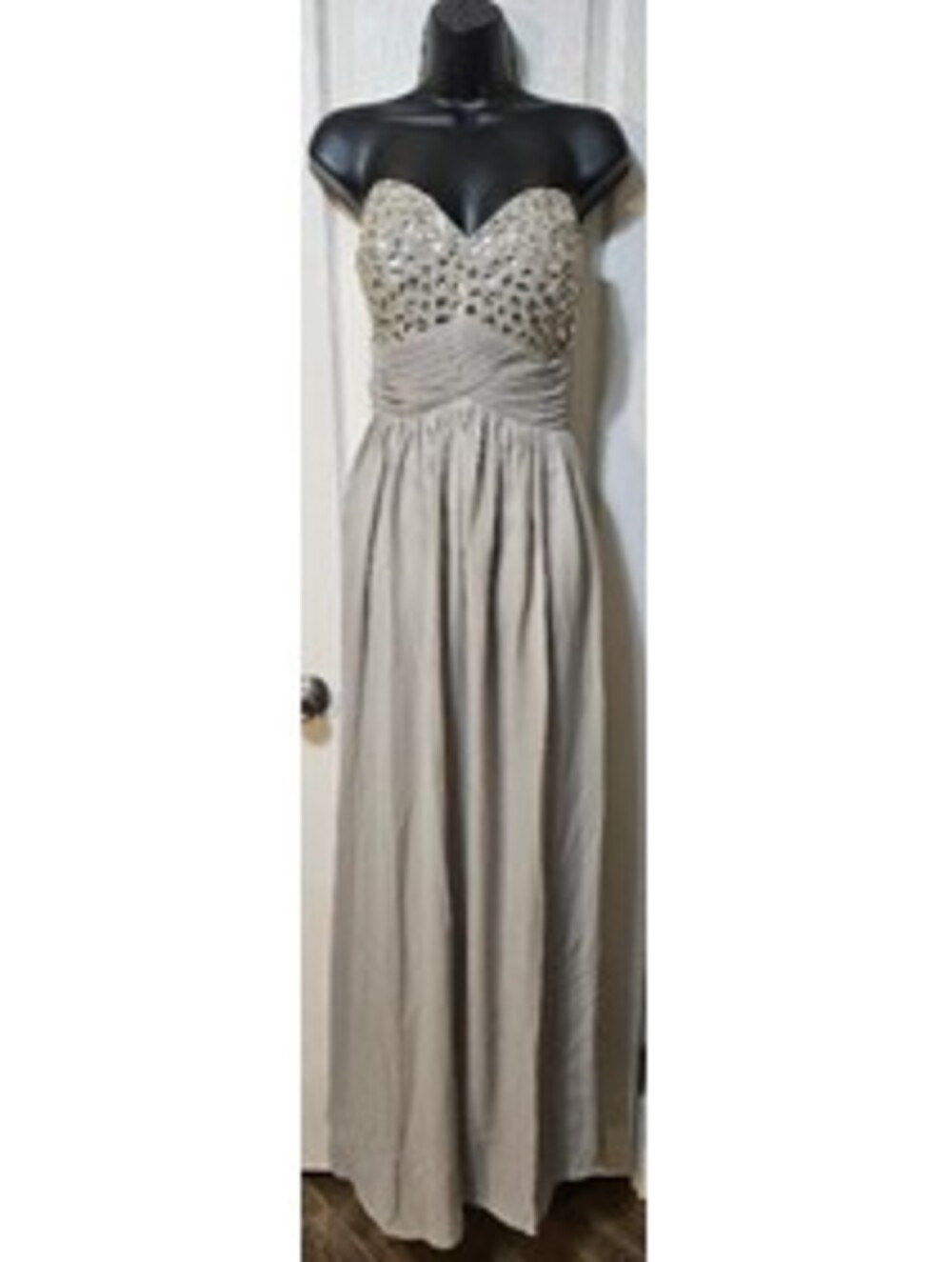 Zaxants Rhinestone Evening Gown 18W Silver Gray Formal Glam